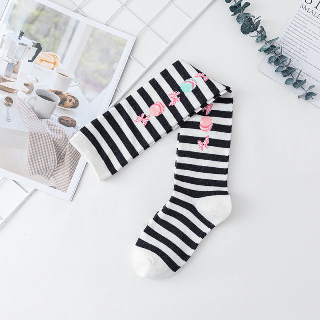 Lolita Cute Lace Flower Thigh High Socks Japanese Cartoon Girl Comfortable Knee High Socks Cotton Fall Winter Long Socks Women