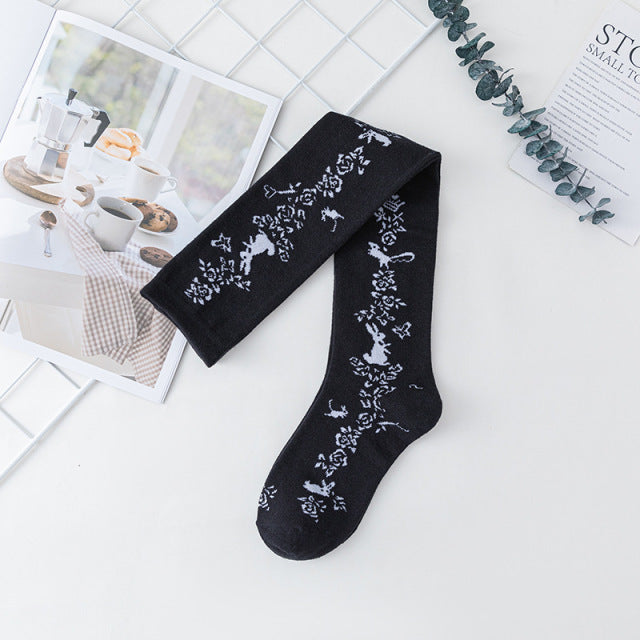 Lolita Cute Lace Flower Thigh High Socks Japanese Cartoon Girl Comfortable Knee High Socks Cotton Fall Winter Long Socks Women