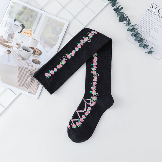 Lolita Cute Lace Flower Thigh High Socks Japanese Cartoon Girl Comfortable Knee High Socks Cotton Fall Winter Long Socks Women