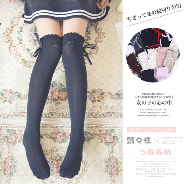 Lolita Cute Lace Flower Thigh High Socks Japanese Cartoon Girl Comfortable Knee High Socks Cotton Fall Winter Long Socks Women