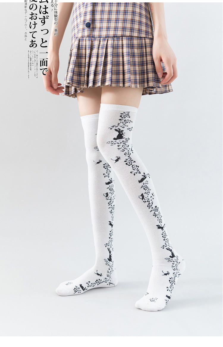 Lolita Cute Lace Flower Thigh High Socks Japanese Cartoon Girl Comfortable Knee High Socks Cotton Fall Winter Long Socks Women