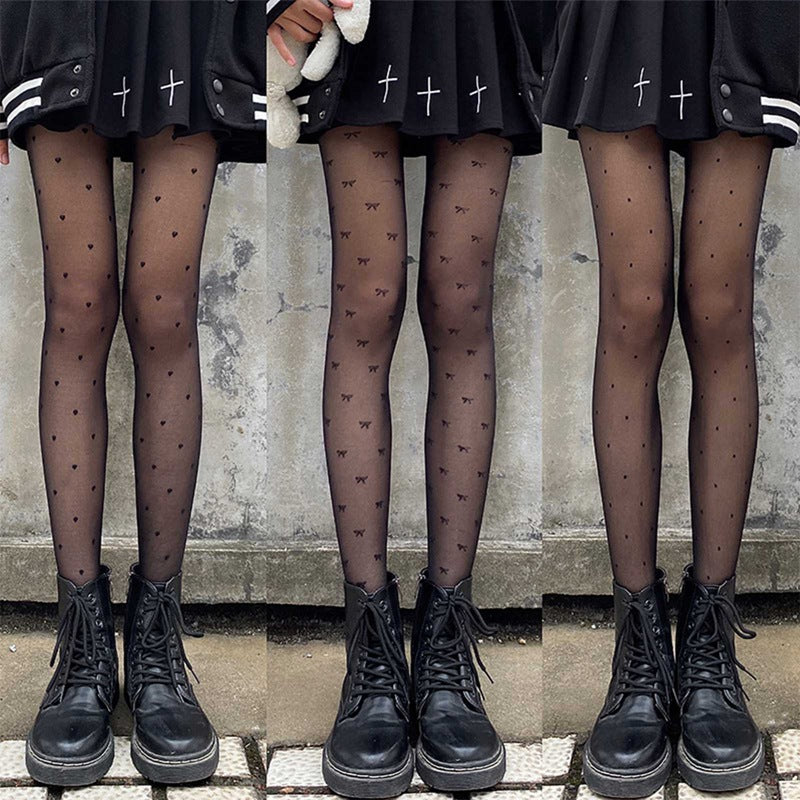 Starry Star Printed Women Tights Black Sexy Pantyhose Transparent Mesh Thin High Elastic Stockings