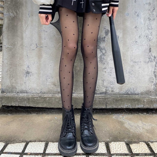 Starry Star Printed Women Tights Black Sexy Pantyhose Transparent Mesh Thin High Elastic Stockings
