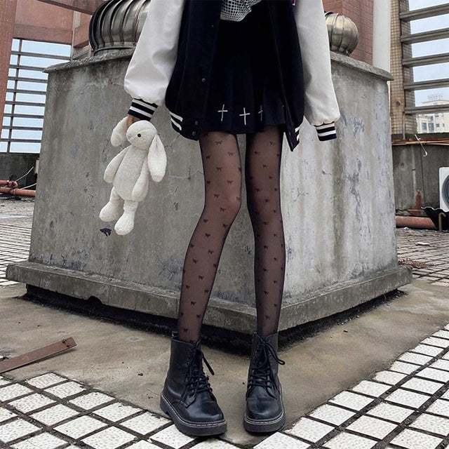 Starry Star Printed Women Tights Black Sexy Pantyhose Transparent Mesh Thin High Elastic Stockings