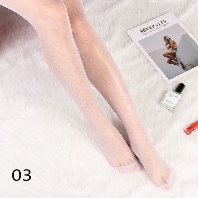 Woman Thin Sexy Small Polka Dot Stockings Vintage Lady Tights Classic Tattoo Stockings Pantyhose Female Hosiery