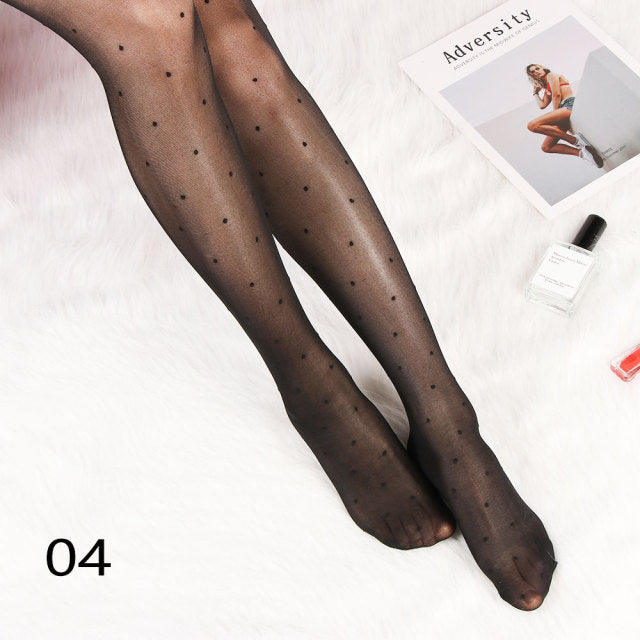 Woman Thin Sexy Small Polka Dot Stockings Vintage Lady Tights Classic Tattoo Stockings Pantyhose Female Hosiery