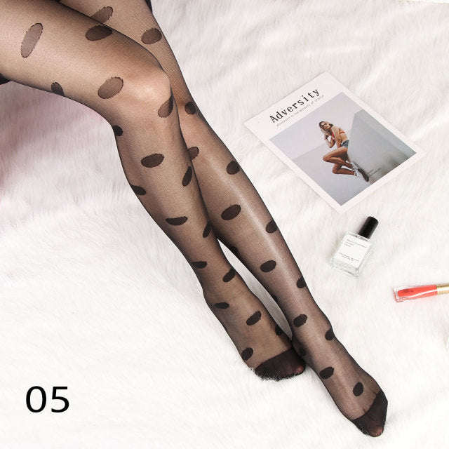 Woman Thin Sexy Small Polka Dot Stockings Vintage Lady Tights Classic Tattoo Stockings Pantyhose Female Hosiery