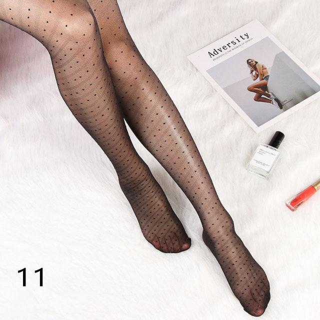 Woman Thin Sexy Small Polka Dot Stockings Vintage Lady Tights Classic Tattoo Stockings Pantyhose Female Hosiery