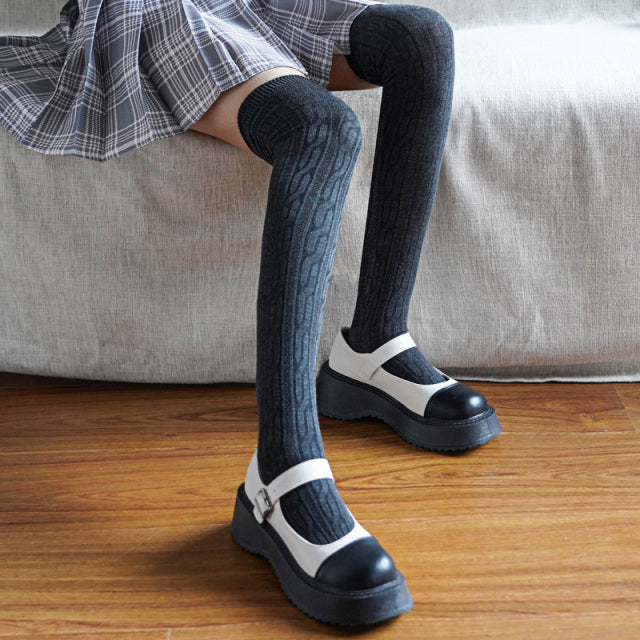 Thigh High Socks Fashion Female Sexy Women‘s Stockings Warm Long Boot Knit Black Cute Lolita Over Knee High Socks