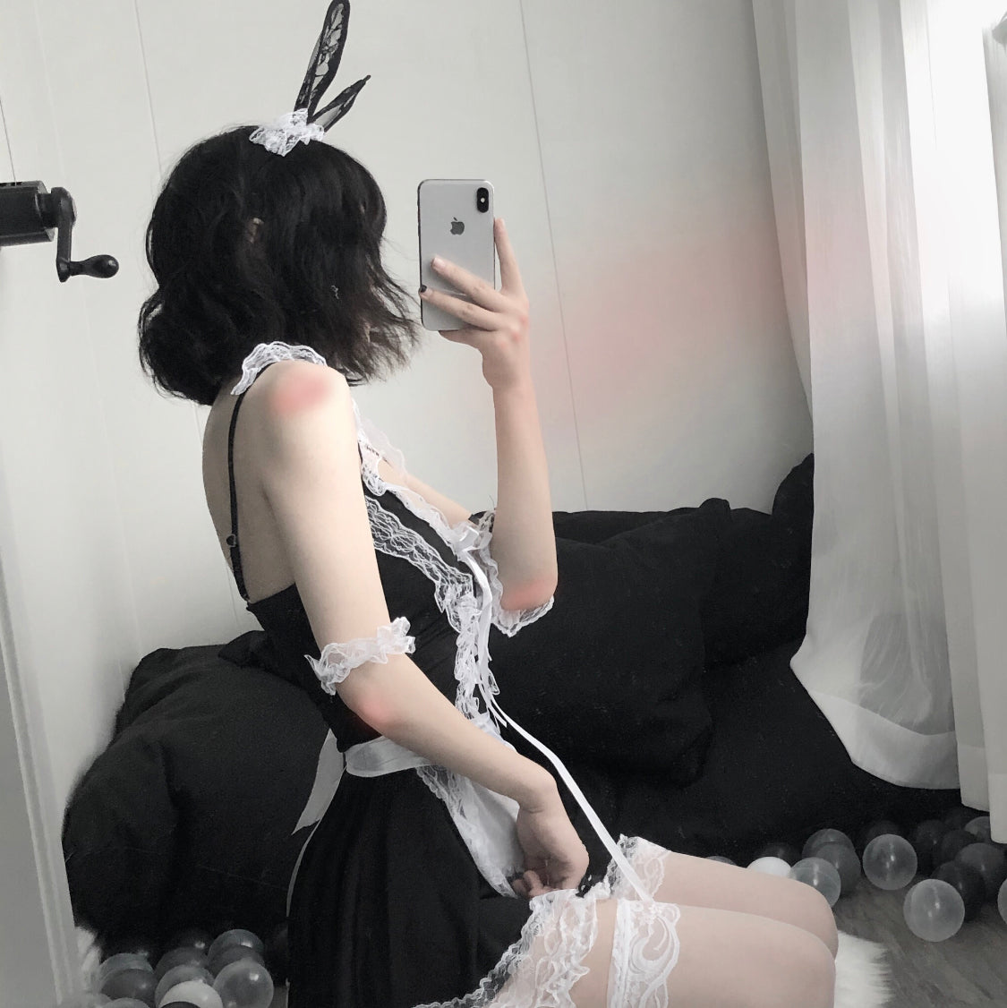 Lolita Costume Babydoll Dress Sexy Lingerie Porno Babydoll Erotic Sleepwear Underwear Bow Lace Sex Maid Cosplay Mini Dress