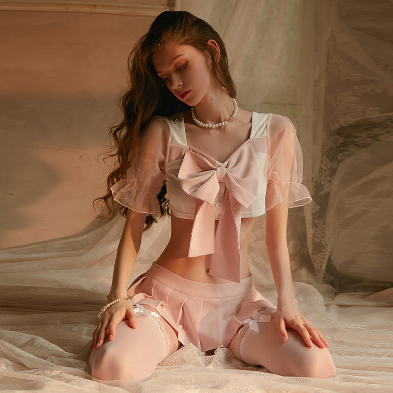 Pink Bow Japanese JK Uniform Women Kawaii Lingerie Set Sexy Skirt for Sex School Student Role Play Sailor Uniform Slutty Clothes