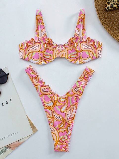 MYTENG Brazilian Sexy Underwire Push Up Bra Bikini 2 Piece Set Swimwear Women Beachwear High Cut Swimsuit