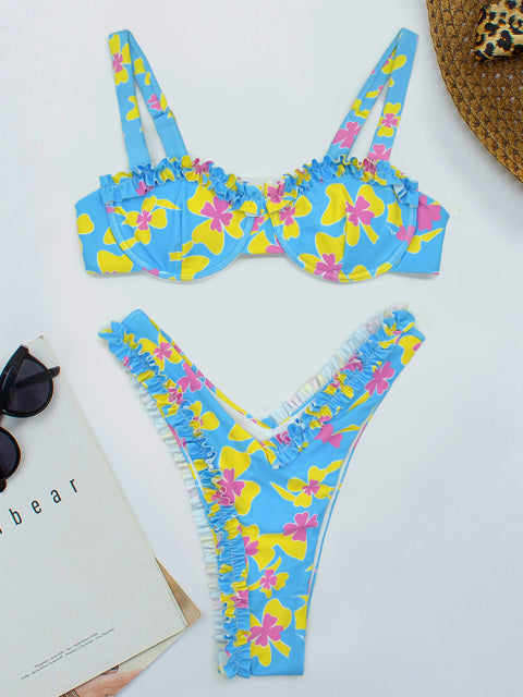 MYTENG Brazilian Sexy Underwire Push Up Bra Bikini 2 Piece Set Swimwear Women Beachwear High Cut Swimsuit