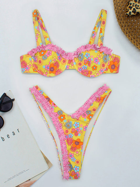 MYTENG Brazilian Sexy Underwire Push Up Bra Bikini 2 Piece Set Swimwear Women Beachwear High Cut Swimsuit