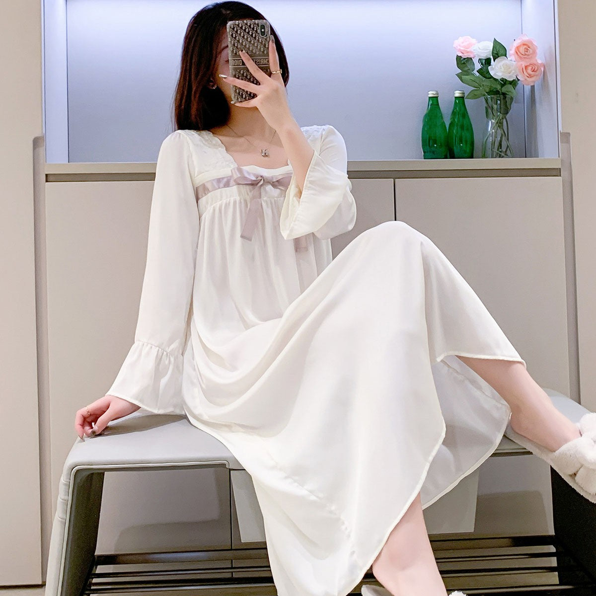 Lace Trim Sleep Dress Women Nightgown Sexy Modal Sleepwear Intimate Lingerie Nightwear Home Dressing Gown Lounge Robe