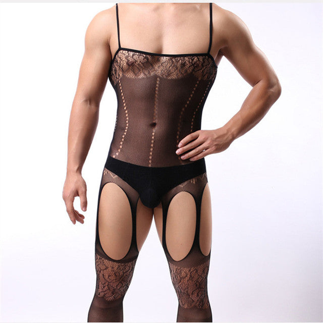 Fetish Gay Men Open Crotch See Through Costume Bodystocking Sexy Lingerie Porno Sex Transparent Sleepwear Seamless Stocking Body
