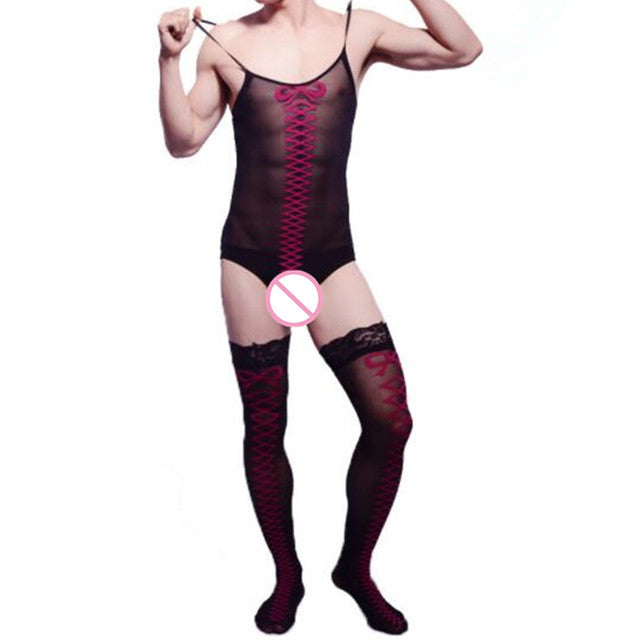 Fetish Gay Men Open Crotch See Through Costume Bodystocking Sexy Lingerie Porno Sex Transparent Sleepwear Seamless Stocking Body