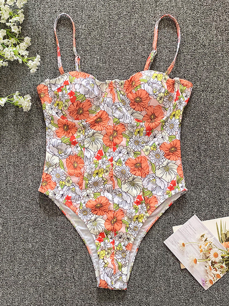 Rinabe Print Monokini Sexy Hollow Out Swimsuit Women Swimwear Strap Push Up Bathing Suit High Cut One-Piece Suits Beach XL