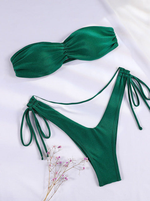 Zrtak Push Up Bikinis Sexy Swimsuit Beachwear Solid Bathing Suit Bandage Swimwear