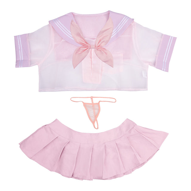 Womens Student Uniform with Front Tie Plaid Mini Skirt Exotic Costumes Cosplay Role Play Sexy Keyhole School Girls Lingerie