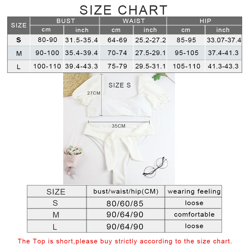 Sexy Bikini New 2 Piece Women Swimsuit Solid Color Short Puff Sleeve Summer High Waist Cut Backless Bathing Suit Beachwear