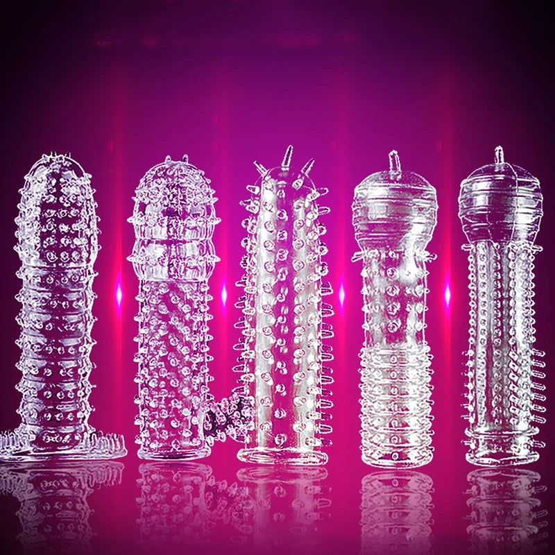 5Pcs Reusable Condoms Male Penis Extension Sleeves Sperm Lock Cock Ring Dildo Cover Adult Sex Toys For Men Delay Ejaculation