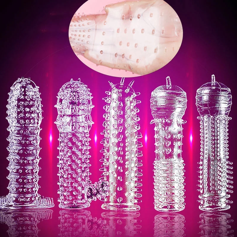 5Pcs Reusable Condoms Male Penis Extension Sleeves Sperm Lock Cock Ring Dildo Cover Adult Sex Toys For Men Delay Ejaculation