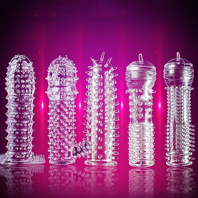 5Pcs Reusable Condoms Male Penis Extension Sleeves Sperm Lock Cock Ring Dildo Cover Adult Sex Toys For Men Delay Ejaculation
