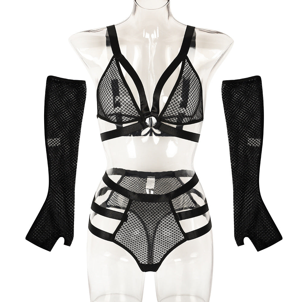 Ellolace Sensual Lingerie Transparent Lace Erotic Brief Sets Wireless Bra 3-Piece Sexy Underwear Seamless Mesh