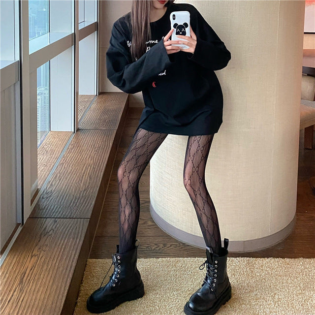 Kawaii Stockings Harajuku Chidori Plaid Mesh Tights Gothic Black Seamless Breathable Bottoming Pantyhose Sexy Stockings