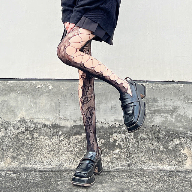 Kawaii Stockings Harajuku Chidori Plaid Mesh Tights Gothic Black Seamless Breathable Bottoming Pantyhose Sexy Stockings