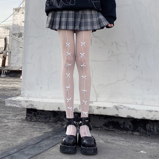 Japanese Style Kawaii Cute Tights Lolita Girl Bowknot Mesh Fishnet Pantyhose Thigh High Stockings Lingerie Sexy Nightclub Tights