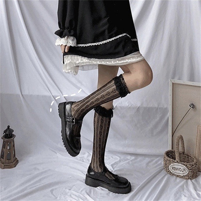 Stockings Bandage Cross Ribbon Knee Socks Anti-Snagging Party Fish Net 2 Wearing Ways Stocking Fishnet Pantyhose