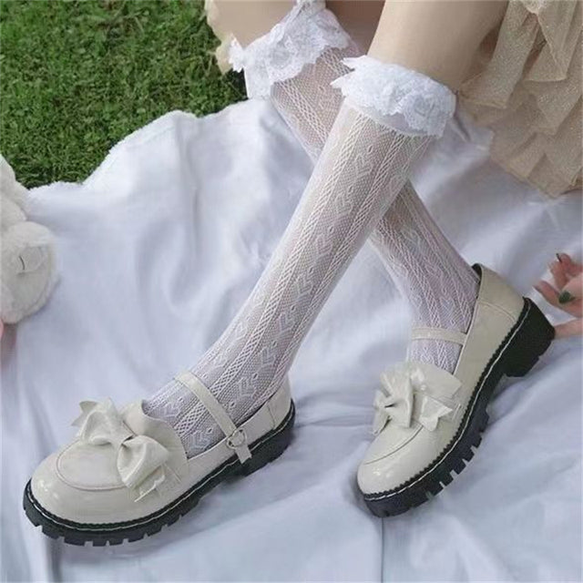 Stockings Bandage Cross Ribbon Knee Socks Anti-Snagging Party Fish Net 2 Wearing Ways Stocking Fishnet Pantyhose