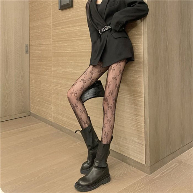 Stockings Bandage Cross Ribbon Knee Socks Anti-Snagging Party Fish Net 2 Wearing Ways Stocking Fishnet Pantyhose