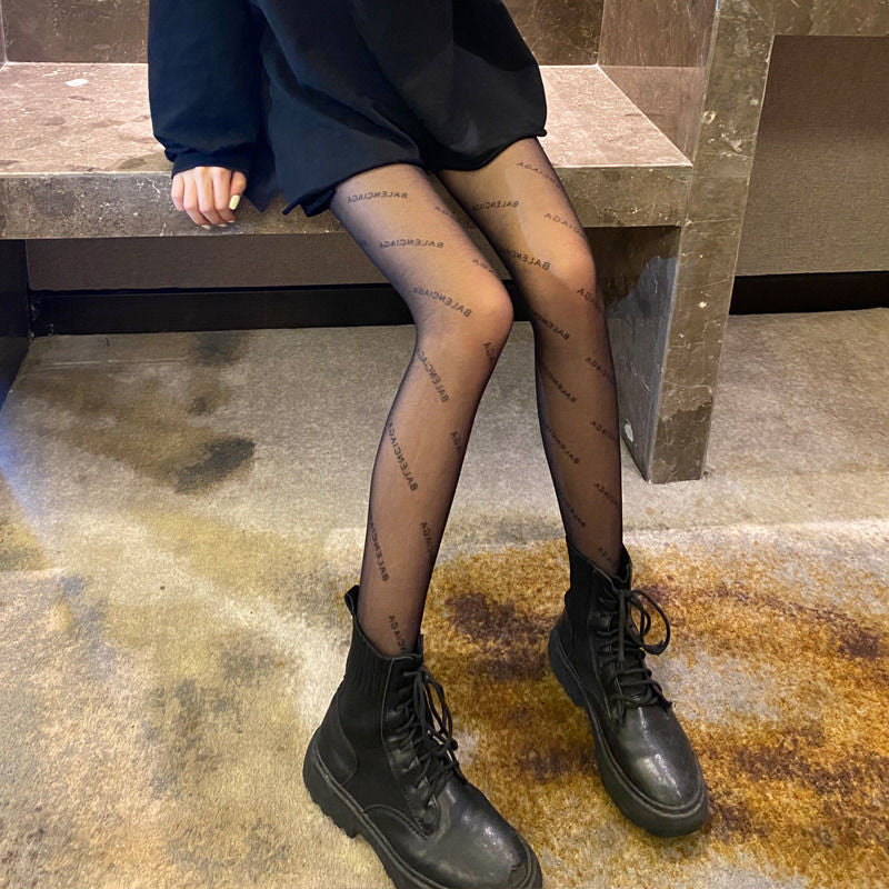 Women Sexy Tight Pantyhose Fashion Luxury Letter Stockings Nylon Elastic Pantyhose Thin Tight Fishnet Stockings