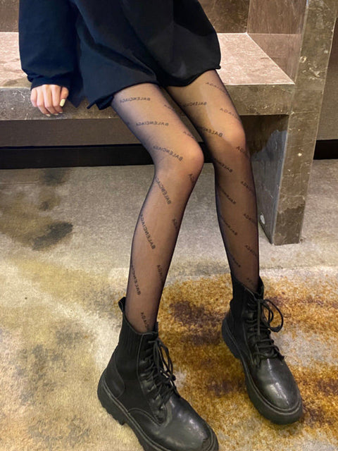 Women Sexy Tight Pantyhose Fashion Luxury Letter Stockings Nylon Elastic Pantyhose Thin Tight Fishnet Stockings