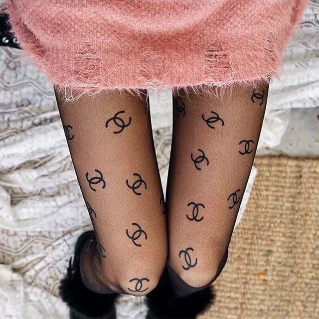 Women Sexy Tight Pantyhose Fashion Luxury Letter Stockings Nylon Elastic Pantyhose Thin Tight Fishnet Stockings