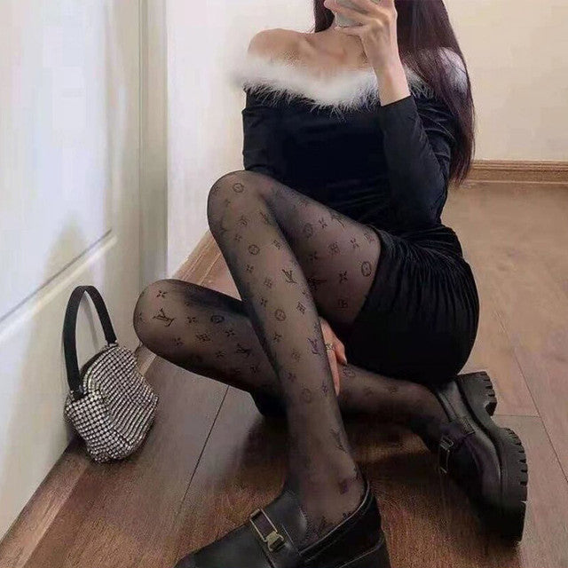 Women Sexy Tight Pantyhose Fashion Luxury Letter Stockings Nylon Elastic Pantyhose Thin Tight Fishnet Stockings