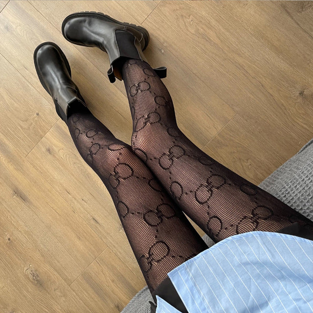 Women Sexy Tight Pantyhose Fashion Luxury Letter Stockings Nylon Elastic Pantyhose Thin Tight Fishnet Stockings