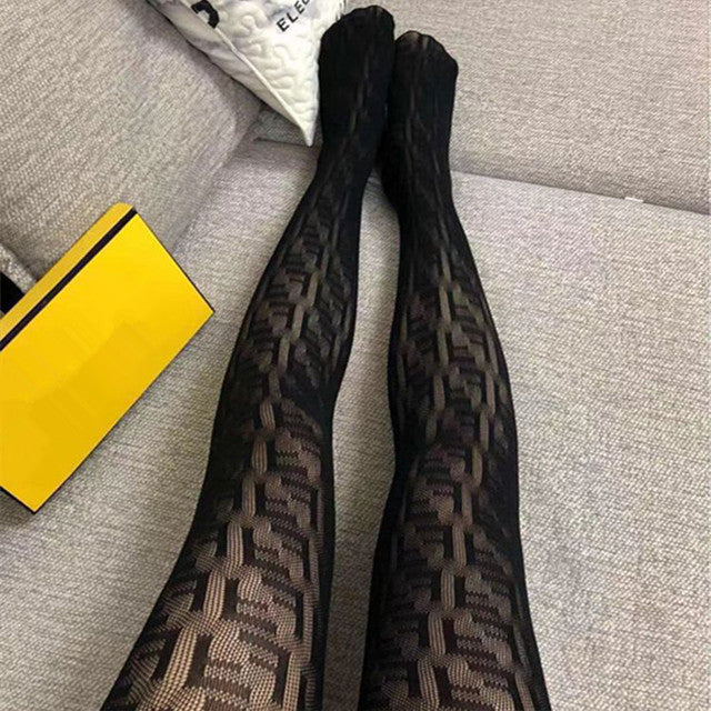Women Sexy Tight Pantyhose Fashion Luxury Letter Stockings Nylon Elastic Pantyhose Thin Tight Fishnet Stockings
