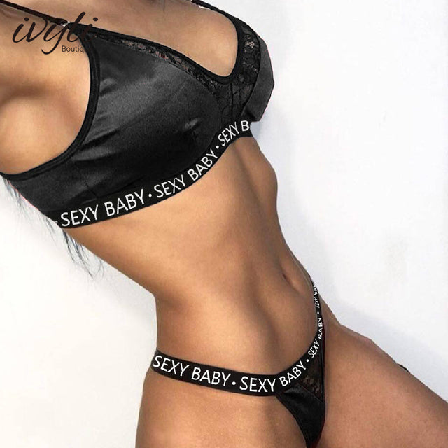 Lingerie European and American Sexy Satin Lace Three-point Bikini Bra Set