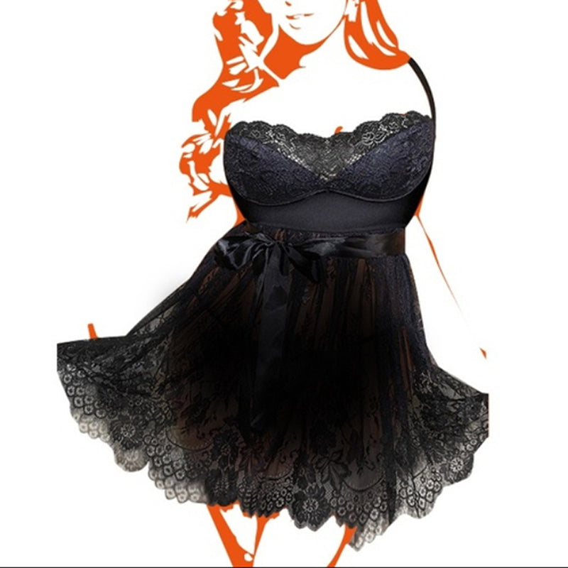 Plus Size Lingerie Solid Lace Sleeveless V Neck Nightgowns See Through Underwear Black Sleep Dress Nightdress