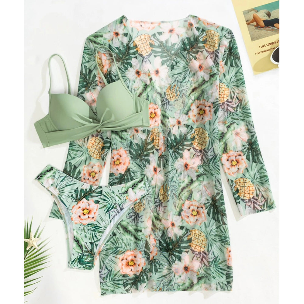 Sexy Bikinis And Cover Set Women Swimsuit Printed Swimwear High Waist Summer Strappy Bathing Suit Beach Wear Biquini Female
