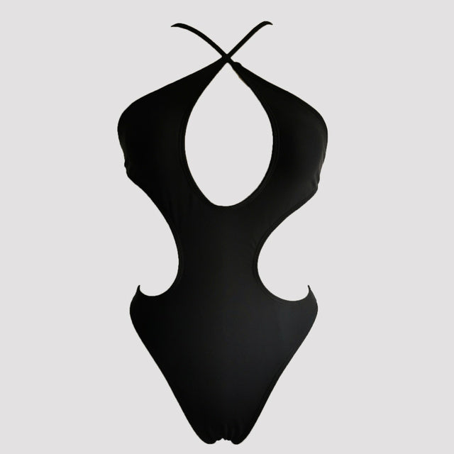 Hollow Out One Piece Swimsuit Women Bikini Sexy Swimwear Beachwear Solid Swimsuits
