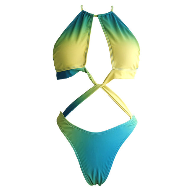 Hollow Out One Piece Swimsuit Women Bikini Sexy Swimwear Beachwear Solid Swimsuits