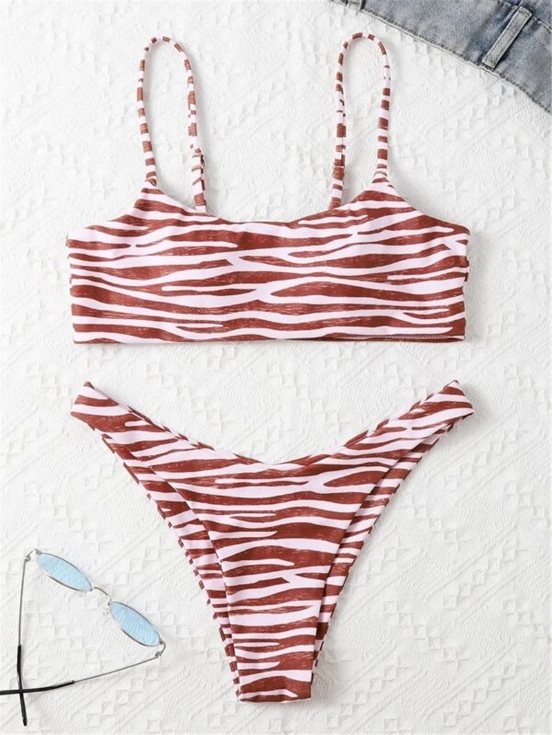 New Bikinis Set Swimsuit Sexy Zebra Stripe Swimwear Women Beachwear Summer Two-pieces Bather Bathing Suits High Cut Biquini
