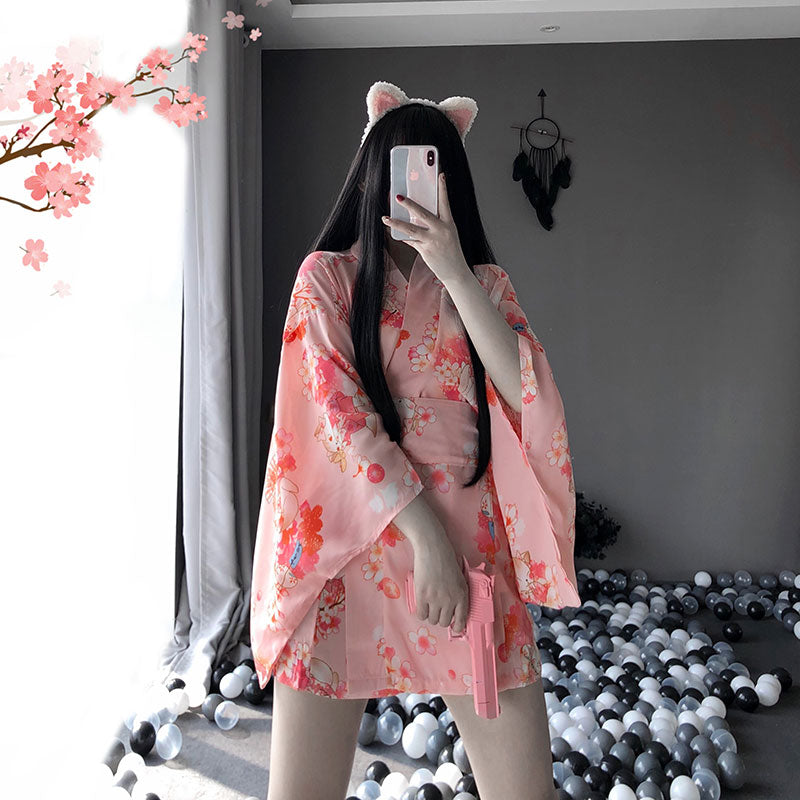 Japanese Dress Kimono Cardigan Sexy Lingerie Japanese Retro Printed Kimono Cosplay Kawaii Traditional Clothing Bathrobe