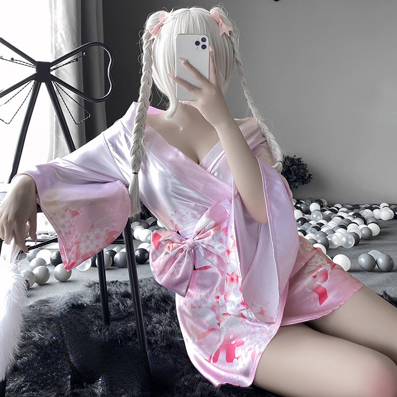 Soft Silk Bow Belt Purple Pink Japanese Kimono