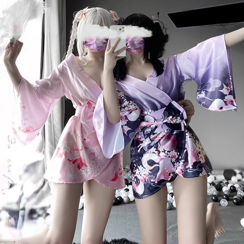 Soft Silk Bow Belt Purple Pink Japanese Kimono